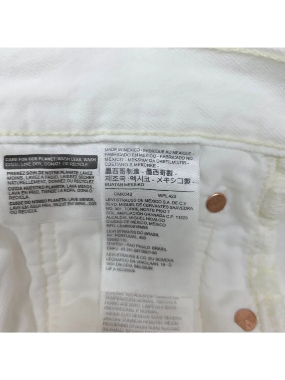 Levis 501 Original White Jeans W31 L34 Straight Leg 100% Cotton